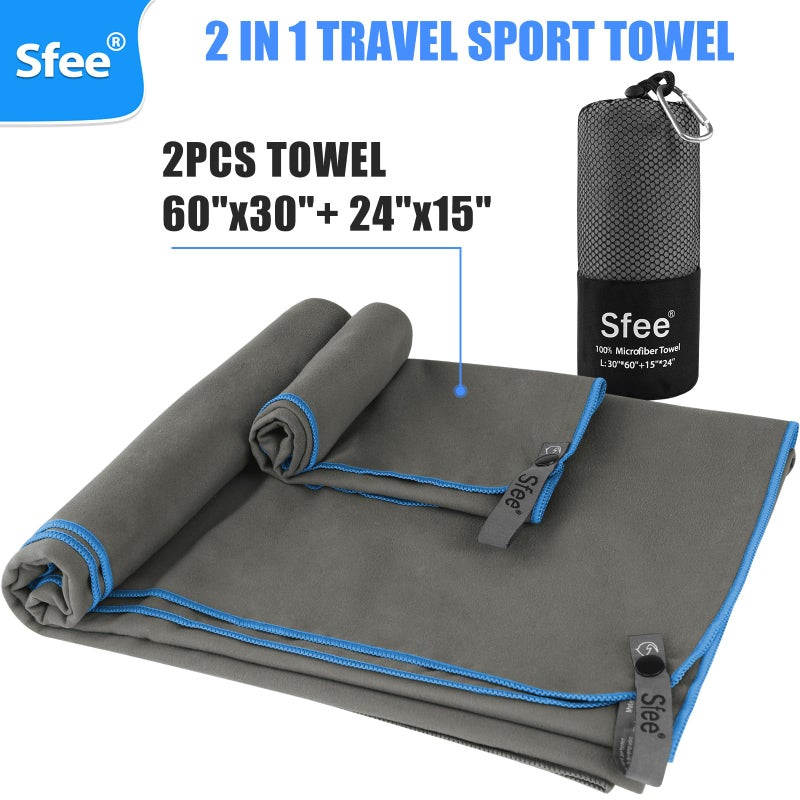 Sfee 2 Pack Microfiber Travel Towel, Quick Dry Camping Towel Large Beach Towel Super Absorbent Compact Lightweight Sports Gym Towels for Yoga, Gym, Hiking, Pool, Backpacking, Bath - Image 3